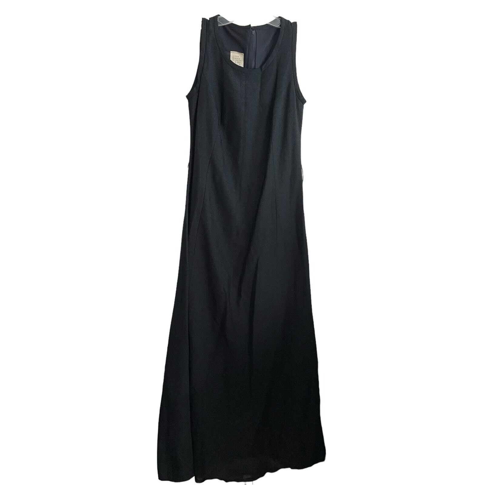Vintage Saba Sleeveless Maxi Dress Size 8 Black Metallic 70s 80s Retro Sheath
